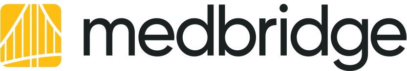 Medbridge logo with a yellow and white graphic and "medbridge" in bold black lowercase letters on a white background.